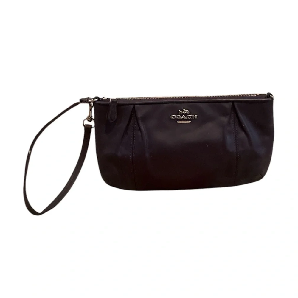 Coach Purple Grosgrain Leather Clutch Gold-Tone‎ Hardware Wrist Strap